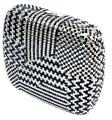 Judith Leiber Crystal Minaudière Evening Bag Patchwork Rectangle Black White • £1640.31