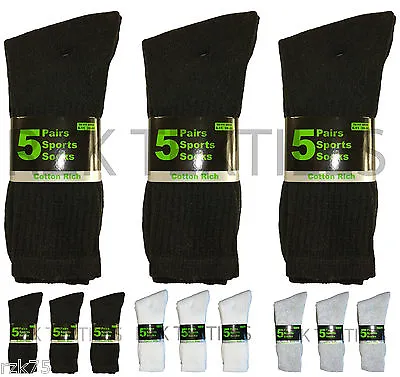 15 Pairs Of Men's Sport Socks Black Cotton Rich Cushion Sole Socks Size 6-11 • £9.95