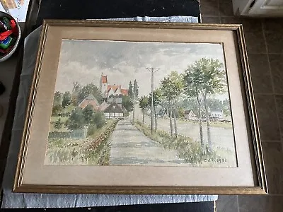 Vintage 1950 French Landscape Watercolor Painting In Jordan Marsh Boston Frame • $85