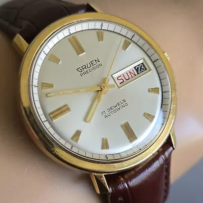 Vintage GRUEN Men's Automatic Watch 730CD 17Jewels Day/date Swiss 1960s • $249