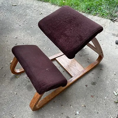 Vintage Bentwood KNEELING CHAIR Danish Modern Ergonomic Design BROWN Upholstery • $101.95