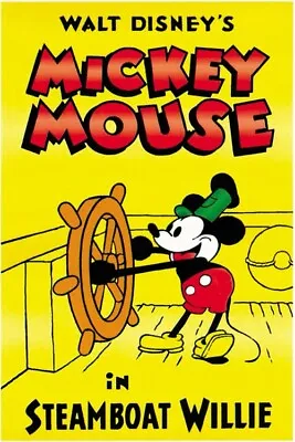 Steamboat Willie (1928) Mickey Mouse Disney Cartoon Poster Print 18x12 In • $7.99