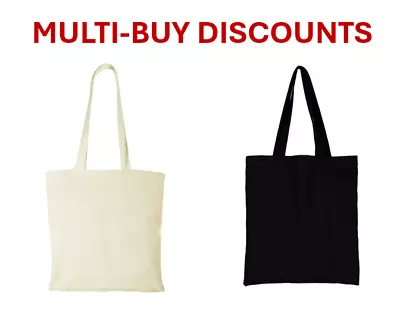 100% Premium Cotton Canvas Shopping Bag Shoulder Tote Shopper Bags Reusable • £2.99