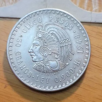 1948  Mexico 5 Pesos  Aztec Chieftain 'Cuauhtemoc'  World Silver Coin • $36.95