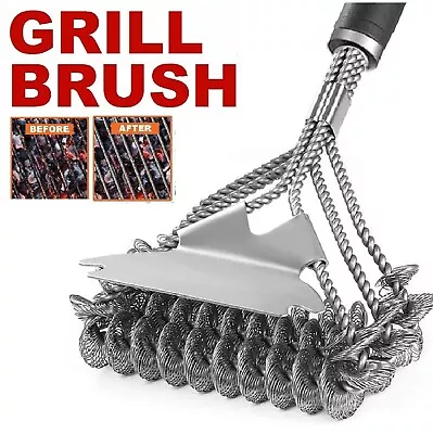 BBQ Grill Brush Scrubber Barbecue Cleaning Tool Stainless Steel Wire Srcaper AUS • $20.99