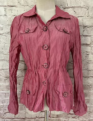 Chico’s 0 Touched Texture Tessie Jacket Lolla Rossa Pink NEW Crinkle Silk Blend • $74.73