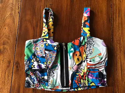£10 • Buy Ladies Womens Comic Cartoon Graffiti Print Crop Top Bralet Size 10-12 Festival