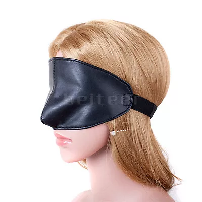 Black Mystery Blindfold Faux Leather Eye Guard Mask Nose Cover Woman Cosplay • $8.99