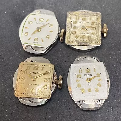 Gruen Elgin Watch Movement Lot Of 4 Vintage Swiss Parts F6053 • $11.69