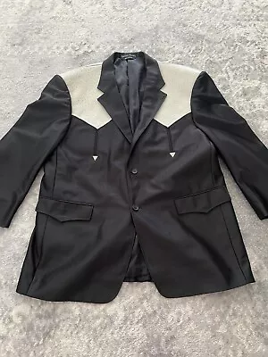 American Western Mens Suit Jacket Size 52 Black Rockabilly W/ Faux Ostrich Skin • $49.99