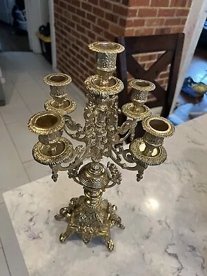 Italian Brevettato Brass Baroque Style Vintage Candle Holder Made In Italy • $170