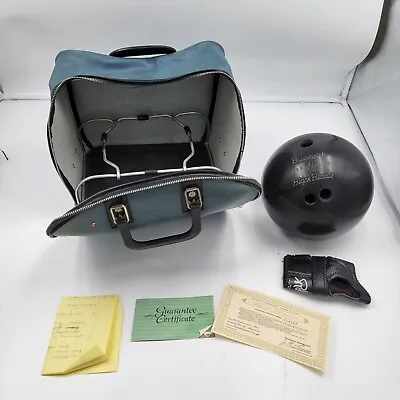 Vintage 1961 Brunswick Black Beauty Bowling Ball & Bag Plus Robby's Glove • $47.80