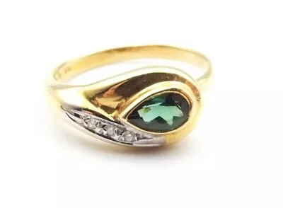 Vtg 18K Gold Green Tourmaline Diamond Ring Sz 7 Estate Mint Signed H Stern + Box • £867.77