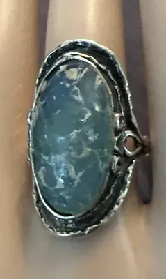 PZ Israel Natural Aquamarine 925 Sterling Ring Size 7.25 Vintage Textured • $50
