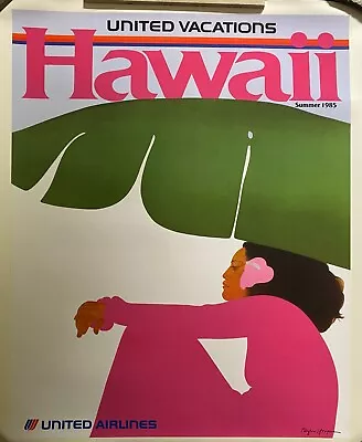 Original Vintage 1980's United Airlines Hawaiian Travel Poster Linen Backed • $225