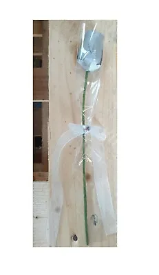Golden Single Wooden Rose Bud In Cello And Ribbon Metallic Finish Silver Or Gold • £8.95