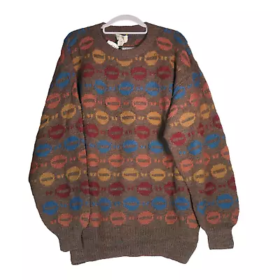 Vintage Amazonia Sweater Mens L Brown Geometric 100% Alpaca Wool Handmade Peru • $34.77