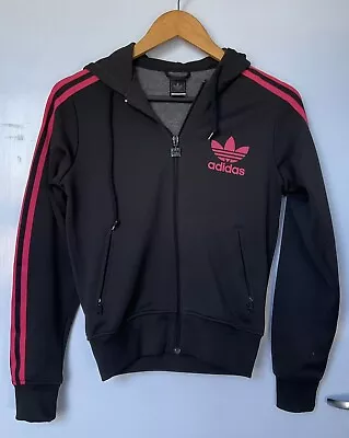 Adidas Black Zip-up Jacket With Pink Track Stripes Size 8 (19a) • $35