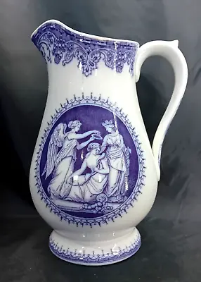 Antique Victorian Neo Classical Blue & White Wine Beer Water Jug C.1870 • £26.99