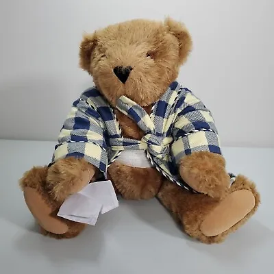 Vermont Teddy Bear Stuffed Animal 15” Plush Brown Get Well Soon Robe Hanky • $15.16