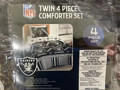 NWT Las Vegas Raiders 4 Pc Twin Bedding Comforter Sheet Pillowcase Set NFL • $59.99