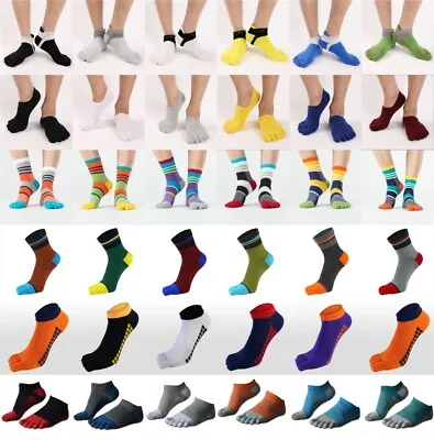 5/6Pairs Men Ankle Crew Five Finger Toe Athletic Casual Sport Solid Cotton Socks • $13.99