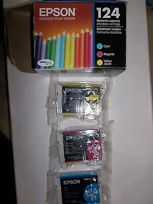 Epson 124  3 Color Inkjet Cartridges - EXP 09/2023 - NO BLACK INK Cartridge • $16.99