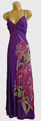 Karen Millen Purple Silk Orchid-Floral Maxi Evening Dress UK 16 (US 12) • £69.99