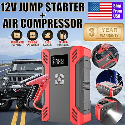 Car Jump Starter With Air Compressor 12V Box Jumper Power Bank Battery Charger • $79.99