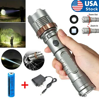 Brightest 9900000LM High Power LED Zoom Flashlight Rechargeable Torch Spotlight • $10.98