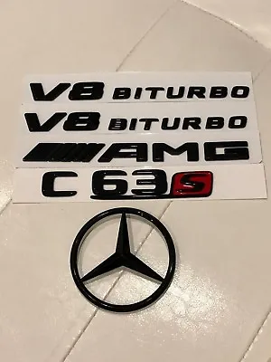 Gloss Black/Red C63s AMG V8 BITURBO Sticker Emblem Badge Package For C63s AMG • $107.96