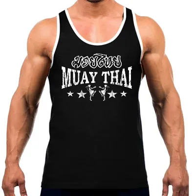 Men's Muay Thai Stars Black Tank Top WT MMA Fighting Martial Arts Choke Judo BJJ • $12.99