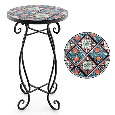 Outdoor Plant Stand Mosaic Round Side Table Accent End Table Bistro Coffee Table • £24.95