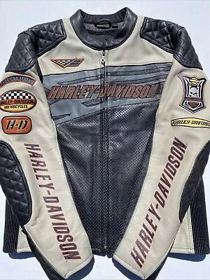 Harley Davidson Men SPROCKET Leather Jacket Large Racing 97117-12VM Perforated • $449.98