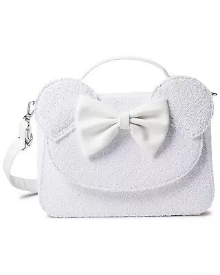 LOUNGEFLY Disney Minnie Mouse Sequin Purse Wedding Crossbody Bag White Bow NEW • $25