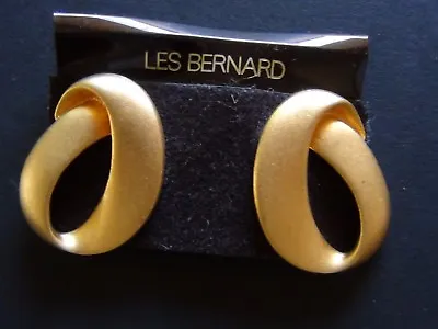 Vintage Gold Tone  Les Bernard  Clip On Chunky Earrings In Original Package  • $50