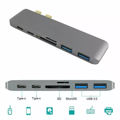 6 In 1 USB-C Hub Dual Type-C Adapter USB 3.0 Type-C Multi Port For Macbook Pro • $26.59