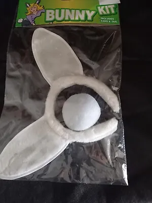 WHITE RABBIT EARS On Head Band. INCLUDES TAIL. New. Great For School Plays • £2.75