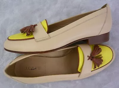 NEW J. CREW Rtl. $248 BIELLA TASSEL LEATHER LOAFERS SOFT SAND YELLOW 7.5 ITALY • $94.50