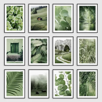 Sage Green Botanical Leaves Wall Art Prints Bedroom Living Room Pictures Posters • £9.99