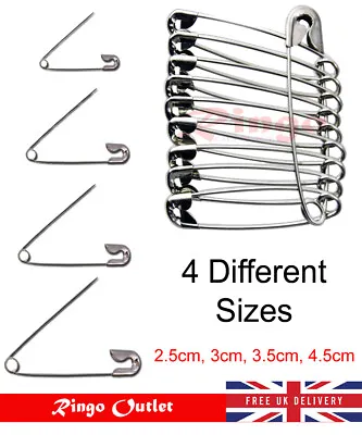 100 Safety Pins Silver 4 Sizes Small Medium Large Sewing Craft Wedding Safety  • £2.49