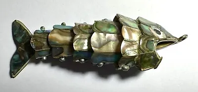 Vintage Mexican Abalone Mother Of Pearl Articulated Fish Bottle Opener 4.5” #1 • $25