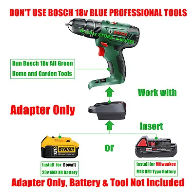 Adapter For Bosch 18v Green H&G Tool To Milwaukee M18 DeWalt 18v/ 20v XR Battery • $19.88