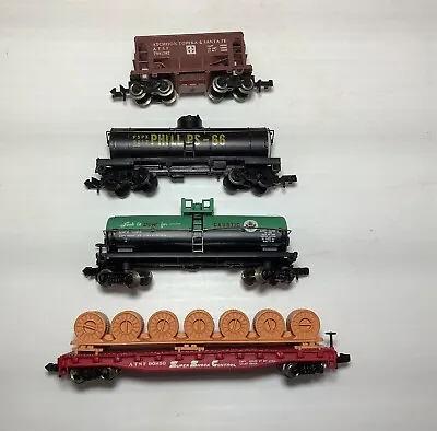 4 N Scale Used Cars Ore Car 2 Tank Cars Flatbed With Load. Atlas Bachman • $30