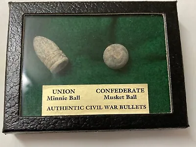 Authentic Civil War Bullets In Display Box Tin Cup Showing Civil War Soldiers • $27.42