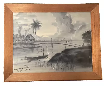 R.L Datu Vintage Hand Painted Oil Painting Philippines 1/62 Village Blacks/White • $150