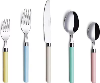 EXZACT 20PCS Cutlery Set Stainless Steel Mixed Coloured Handles Dishwasher Safe • £99.99