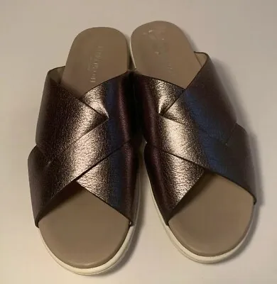 Kenneth Cole Maxwell Leather Sandals Slides Shoes Size 9.5 M Silver Metallic Euc • $8.80