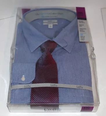 Croft & Barrow Men's Blue Stripe Dress Shirt Red Tie Set XXL 181/2 36 NWT • $18