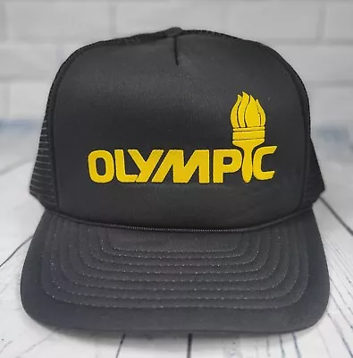 Vintage Olympic Paint Trucker Hat Mesh Cap Black W Logo Adjustable • $14.95